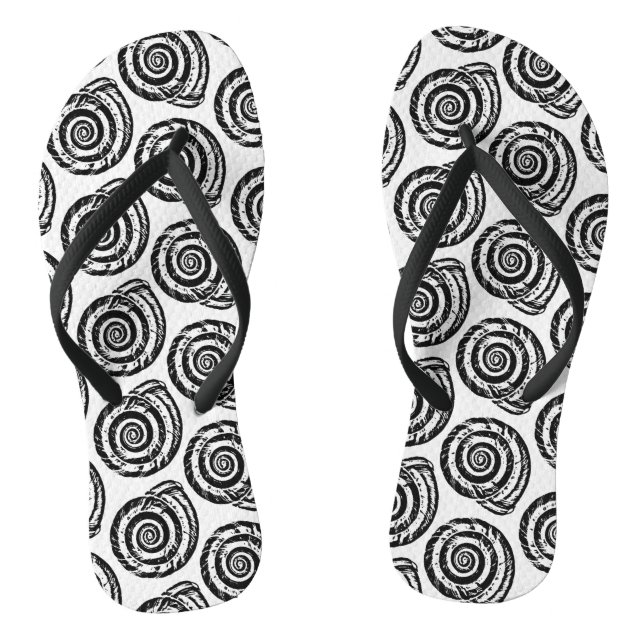Tongs Bloc de coquillages en spirale Impression, noir et (Semelle)