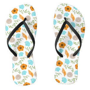 Tongs Blue Seashells Sea Snail Orange Flower