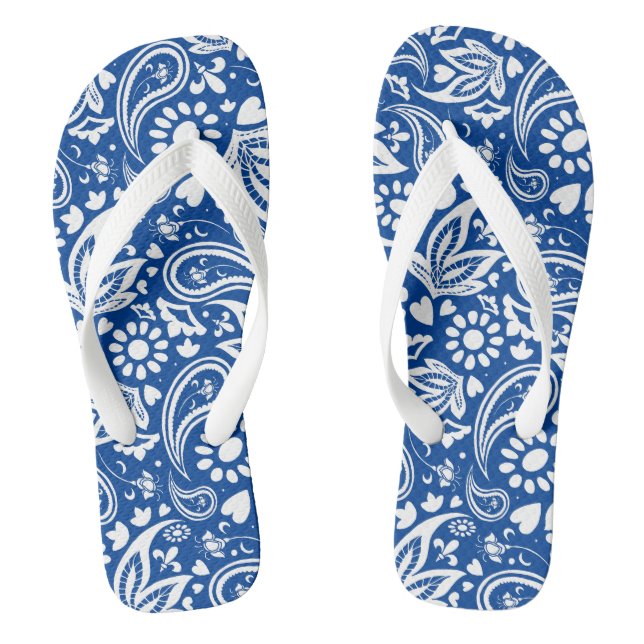 Tongs Boho Chic Bleu Paisley et Motif de fleurs (Semelle)