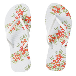 Tongs Boho Chic Orange Rouge Floral Artsy Motif
