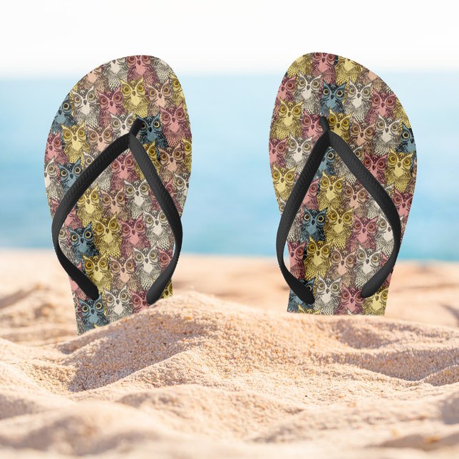 Tongs Boho coloré Boodland Owl Motif (Owl Pattern Flipflops)