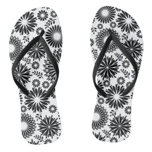 Tongs Boho fleurs Motif floral vectoriel noir et blanc