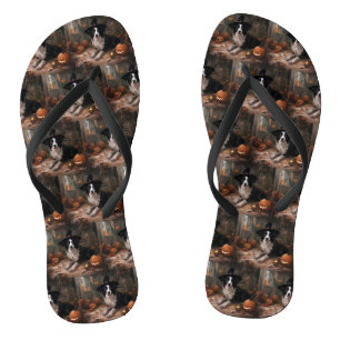 Tongs Border Collie Citrouilles Halloween Épouvantable