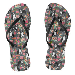 Tongs Boston Terrier floral - chiens et fleurs