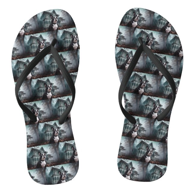 Tongs Boston Terrier Halloween Épouvantable (Semelle)