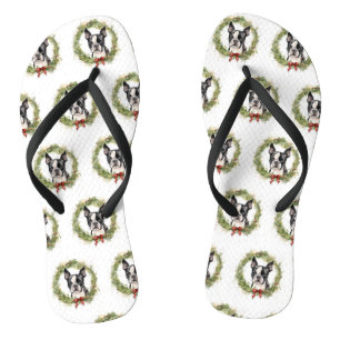 Tongs Boston Terrier Noël Wreath Festive Pup