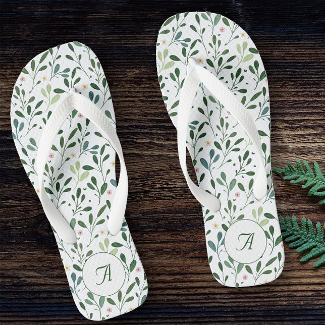 Tongs Botanique blanc motif nom de la fleur feuille (Créateur téléchargé)