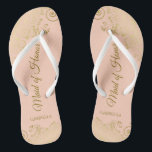 Tongs Boucles d'or sur la Pêche de Corail Maid of Honor<br><div class="desc">Ces belles tongs mariages sont une excellente façon de remercier et de reconnaître votre bonne d'honneur tout en lui épargnant les pieds en même temps. Il présente un design élégant avec des boucles dorées frileuses et des tourbillons sur un arrière - plan couleur pêche orange pâle ou corail et des...</div>