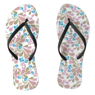 Tongs Bouquets colorés de fleurs rétro sur fond blanc