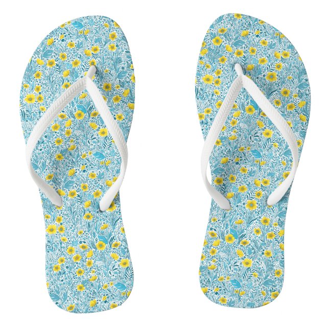 Tongs Boutons jaunes, bleus et blancs (Semelle)
