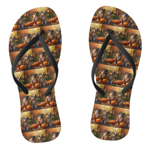 Tongs Boxer Chiot Automne Citrouille de plaisir