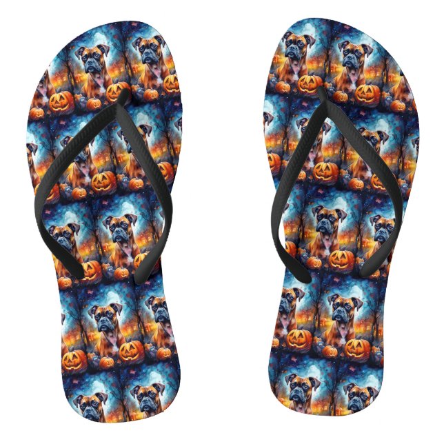 Tongs Boxer d'Halloween avec citrouilles effrayant (Semelle)