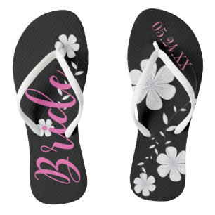Tongs Bride blanc floral personnalisé