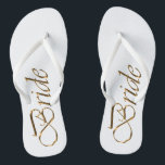 Tongs Bride, écriture or élégant chic mariage tongflops<br><div class="desc">Bride,  écriture or élégant chic blanc mariage Flip Flops</div>
