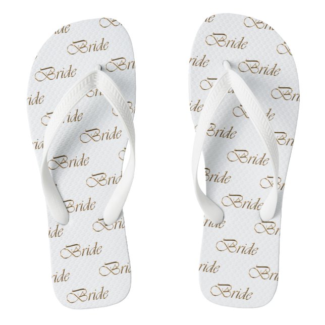 Tongs Bride or blanc calligraphie motif élégant chic (Semelle)