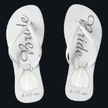 Tongs BRIDE White Princesse Mariage robe Gown Flip Flops<br><div class="desc">Les tongs présentent une illustration originale d'une jolie robe mariage blanche, avec BRIDE dans une police amusante. Grand petit cadeau pour la mariée ! Personnalisez simplement la date de votre événement. Coordonner les conceptions disponibles pour les autres membres du parti nuptial. Designer est disponible pour créer et télécharger des designs...</div>