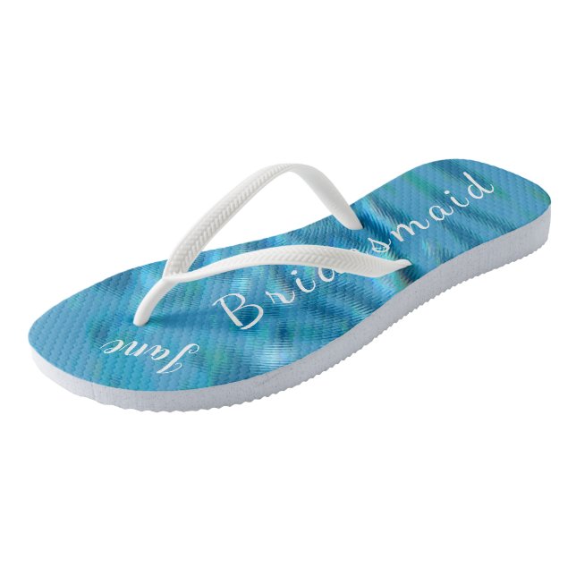 Tongs Bridesmaid Flip Flops Ocean Waves Nom Mariage (Incliné)