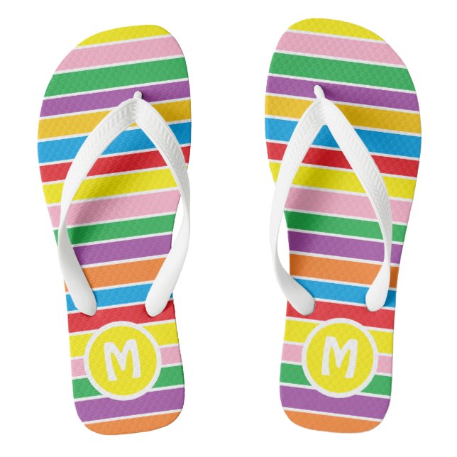 Tongs Bright Colorful Rainbow Striped Monogrammed (Semelle)