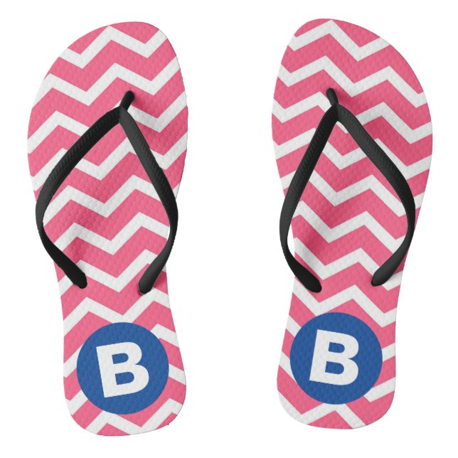 Tongs Bright Pink and White Chevron Pattern Monogram (Semelle)