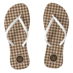 Tongs Brown avec Rose Houndstooth Accent or Flip Flops
