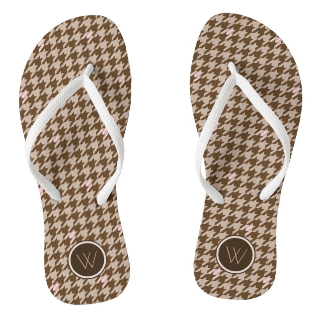 Tongs Brown avec Rose Houndstooth Accent or Flip Flops (Semelle)