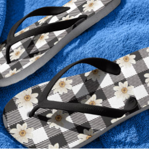 Tongs Buffalo Plaid Daisy noir blanc