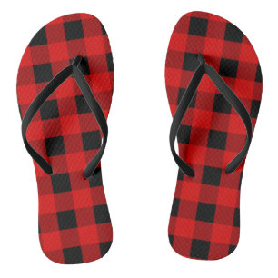 Tongs Buffalo rouge et noir Plaid en vichy
