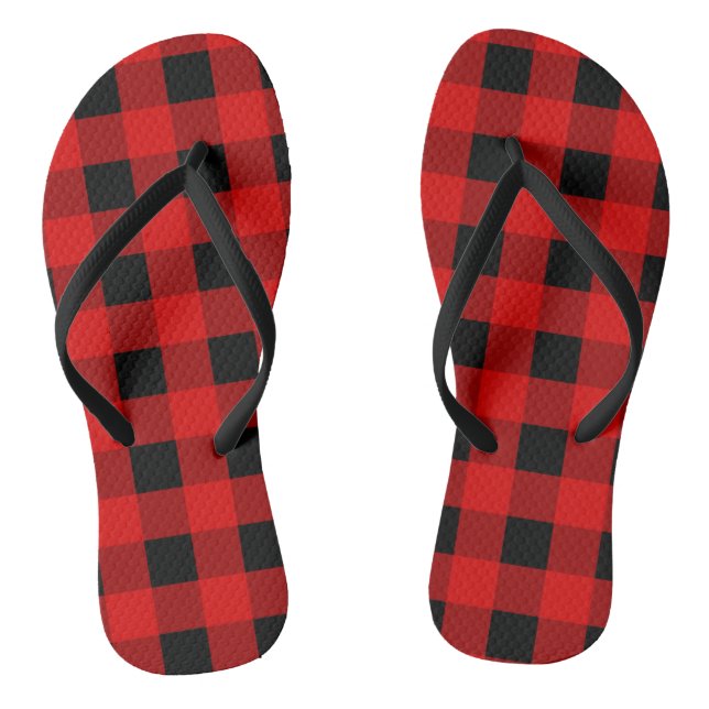 Tongs Buffalo rouge et noir Plaid en vichy (Semelle)