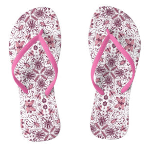 Tongs Buissons, magenta foncé et rose sur blanc