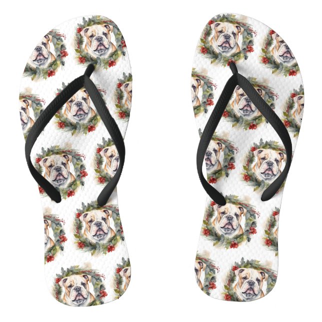 Tongs Bulldog Christmas Wreath Festive Pup (Semelle)