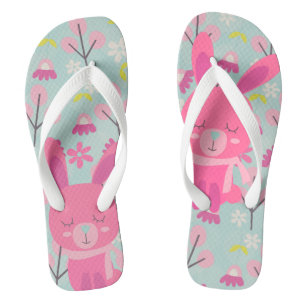 Tongs Bunnies et fleurs roses