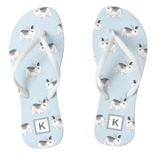 Tongs Bunnies Whimsical Gris Bleu avec Monogramme