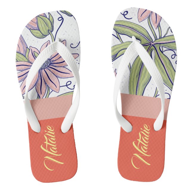 Tongs Cadeau de monogramme unique adorable, floral mode  (Semelle)