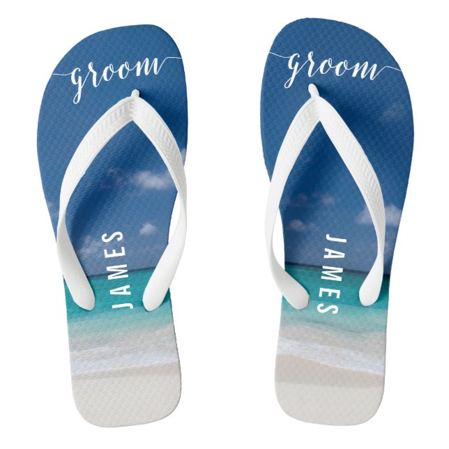 Tongs Calligraphie Beach Groom Mariage Flip Flops (Semelle)