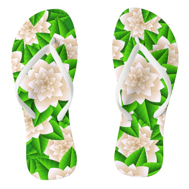 Tongs Camélias blancs et feuilles vertes (Semelle)