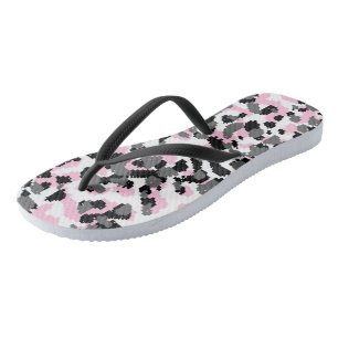 Tongs Camo rose, noir, blanc et gris abstrait