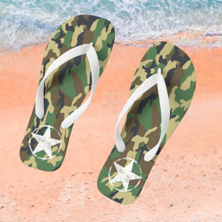 Tongs Camouflage Militaire Vert Avec Étoile Blanche
