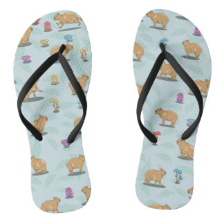Tongs Capybara et mushroom pattern