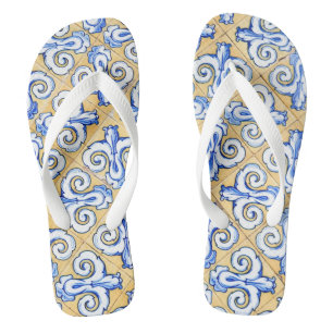 Tongs Carreaux espagnols - Azulejo Bleu, Jaune et Blanc