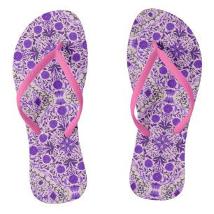 Tongs Carreaux floraux en violet et coton bonbon rose