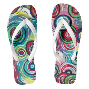 Tongs Cercles colorés et torsades Art Abstrait original
