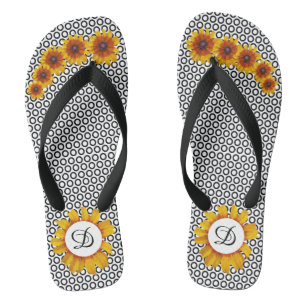 Tongs Cercles Noirs Et Blancs Avec Fleurs De Soleil