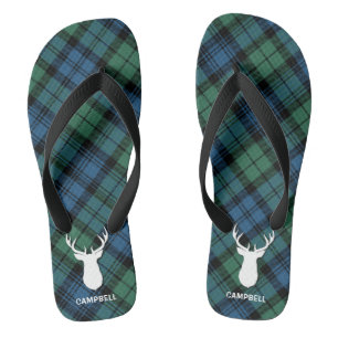 Tongs Cerfs Antlers Tartan personnalisé Plaid Vert Noir