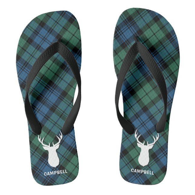 Tongs Cerfs Antlers Tartan personnalisé Plaid Vert Noir (Semelle)