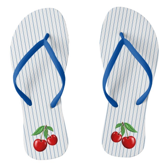 Tongs Cerises rouges sur Bleu Motif graphique (Semelle)