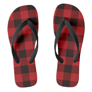 Tongs chalet Noël Plaid de bison rouge bison