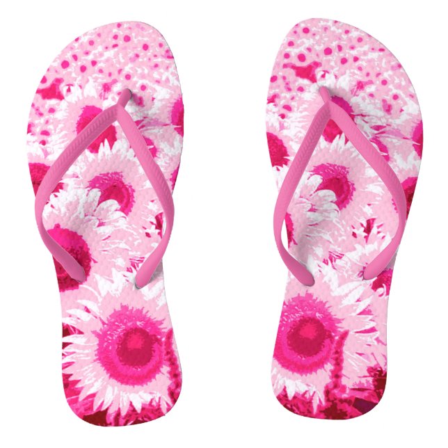 Tongs Champ de tournesols - nuances de rose fuchsia (Semelle)