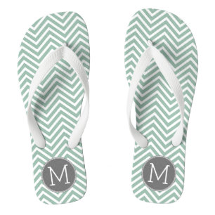 Tongs Charbon et menthe vert Chevrons sur mesure Monogra
