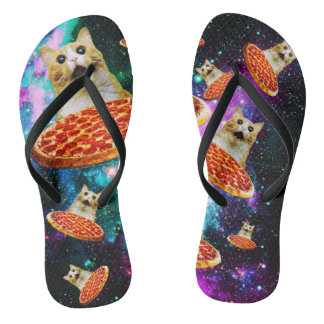Tongs Chat à pizza de l'espace amusant
