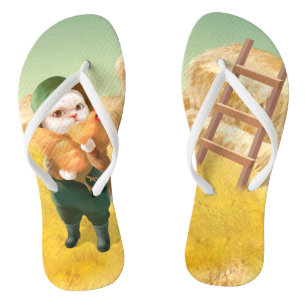 Tongs Chat adorable avec Hen à la ferme